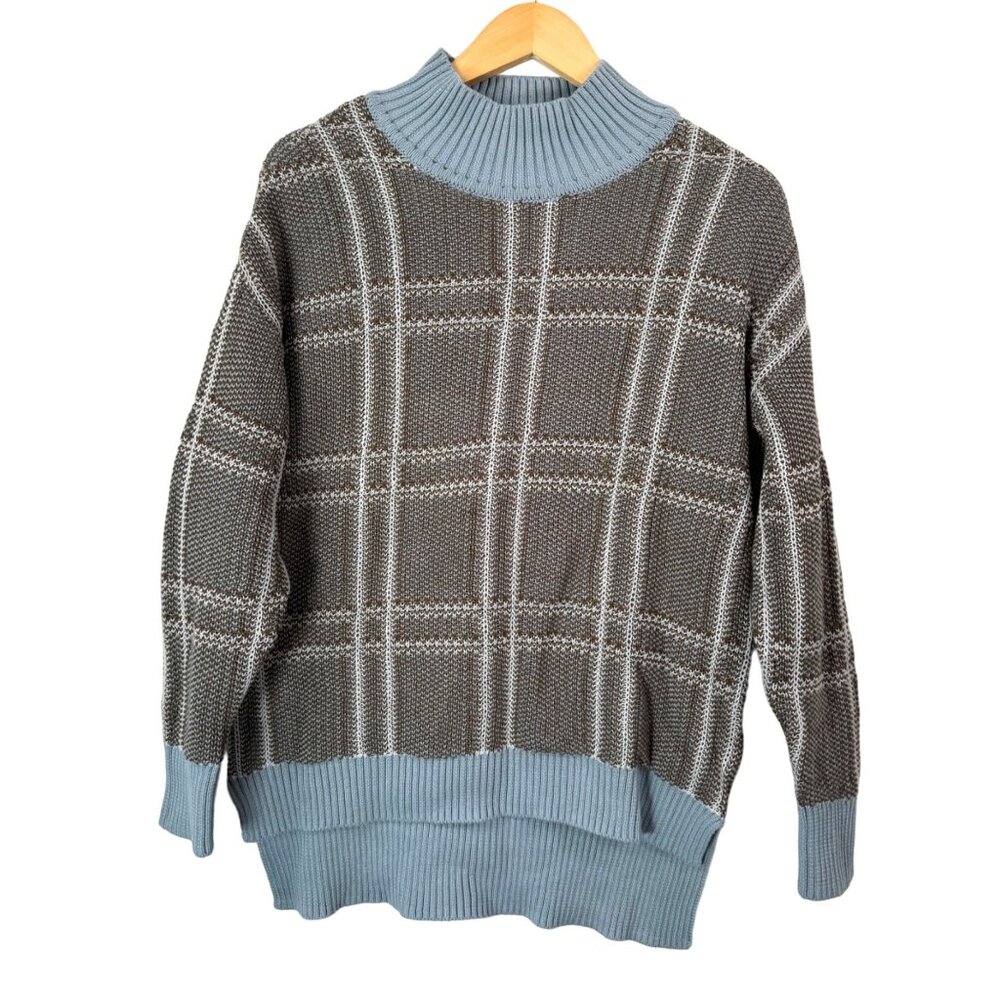 ABLE Women's Jana Patterned Turtleneck Sweater blue‎ brown plaid sz S